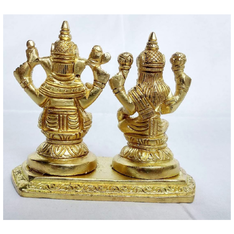 Mkd Rise Joint Brass Laxmi Ganesh Antique Finish Murti Idol Golden