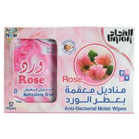 Union Rose Anti Bacterial Moist Wipes, 12 Wipes - Pack of 48 - Carton