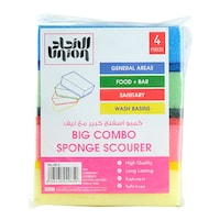 Union 4 Pieces Big Combo Sponge Scourer, Multicolour - Pack of 48 - Carton