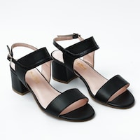 Picture of Leather Buckle-Strap Block Heel Sandals, 2Inch - Carton of 12