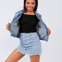 Front-Buttoned Down Denim Skirt, Blue, Pack of 12Pcs