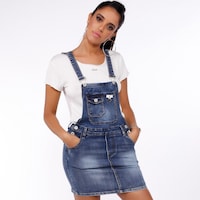 Denim Pinafore Overall Dungaree, Blue - Pack of 12Pcs