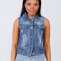 Picture of Ripped Denim Vest with Pockets, Blue - Pack of 12Pcs