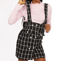 Checks Pinafore Overall with Pearls, Black - Pack of 12