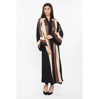 Nukhbaa Casual Striped Abaya With Shimmer-Brown and Cream Stripes, AJ146A