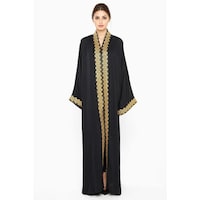 Nukhbaa Elegant Abaya With Gold Patterned Lace By The Sleeves and Closing, AJ375A