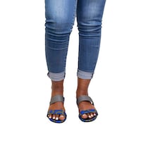 Picture of Uzuri K&Y Gaga A Cotton Printed Sandals with Belt, Blue & Grey