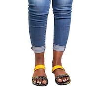 Uzuri K&Y Fleura Dot Printed Sandals with Belt, Yellow