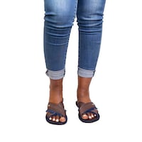 Picture of Uzuri K&Y Xara A Mixed Canvas Sandals with Belt, Brown & Navy Blue