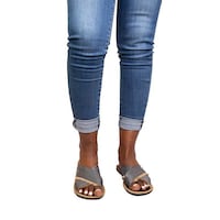 Picture of Uzuri K&Y Xara A Mixed Canvas Sandals with Belt, Grey & Khaki