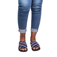 Picture of Uzuri K&Y Xara B Mixed Canvas Flip Flop with Belt and Zip, Blue & White
