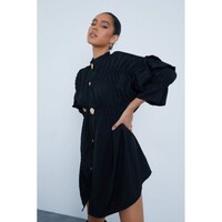 Picture of Zak Design Short Ruched Sleeve Smock Dress, Black, Carton of 100Pcs