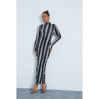 Picture of Zak Design Slinky Horizontal Chain Print High Neck Backless Maxi Dress, Black, Carton of 100Pcs