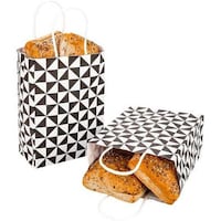 Picture of Vogue White Paper Medium Shopping Bag - Black Geo Print - 100ct Box - Restaurantware