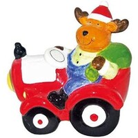 Picture of Xmas Ceramic Christmas Reindeer On The Tractor Decoration13.3 * 9 * 13Cm