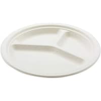 Bagasse Three Compartment Round Plate