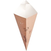 Picture of Paper Food Cones, Cardboard Food Cones with Dip Pocket - Bamboo Print - 10" Food Cone - Conetek - 100ct Box - Restaurantware