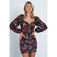 Picture of Zak Design Long Sleeve Floral Tie Front Bodycon Dress, Carton of 200 Pcs
