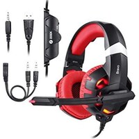 Picture of Zoook Premium Gaming Headphone 7.1ch Surround Sound with RGB Lights, Ultra-Comfort memory Foam; compatible with PC, Xbox,PS4, Mobiles (Free Y Splitter Included) - Black with red tone (Box Damaged)