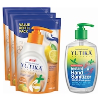 Yutika Naturals Handwash 180 ml, Pack of 3 with Hand Sanitizer 200 ml