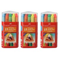 Faber-Castell Triangular Jumbo Wax Crayons, Set of 15 pcs, Pack of 3