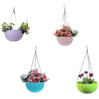 Hridaan Plastic Hanging Flower Basket with Hook Chain, Pack of 4