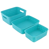 Hridaan Enterprise Smart Storage Baskets, Light Blue, Set of 3