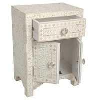 Picture of Lake City Arts Bone Inlay 2 Door & Drawer Floral Design Bedside Table