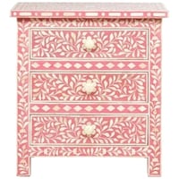 Picture of Lake City Arts Bone Inlay 3 Drawers Floral Design Bedside Table