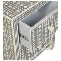 Picture of Lake City Arts Bone Inlay 1 Drawer & Door Tribal Design Bedside Table, Grey