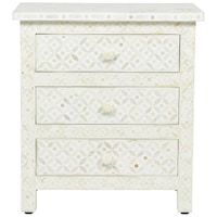 Picture of Lake City Arts Bone Inlay 3 Drawer Large Bedside Table Geometric Design