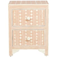 Picture of Lake City Arts Bone Inlay 1 Drawer & Door Tribal Design Small Bedside Table