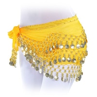 Lilyy Chiffon Dangling Gold Coins Belly Dance Hip Skirt Scarf Wrap Belt