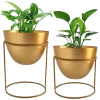 Picture of Ecofynd Alle Metal Plant Pot with Stand, 6 inch, Set of 2