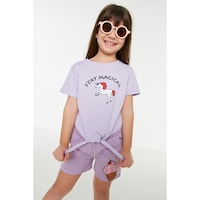 Trendyol Lilac Printed Crew Neck Girl Knitted T-Shirt