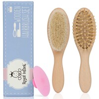 Royal Infant Wooden Baby Hair Brush Set with Scrub Pad