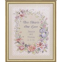 Picture of Dimensions Two Hearts Wedding Record Stamped Cross-Stitch Kit 11”x14”