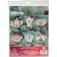 Picture of Janlynn Counted Cross Stitch Kit, Christmas Teapot Ornaments, 3"X3", Pack of 6
