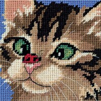Picture of Cross-Eyed Kitty Mini Needlepoint Kit, Stitched in Yarn, 5" x 5"