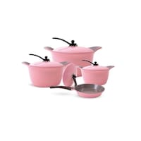 Arshia Ceramic Coated 8 Pcs Cookware Set, CO116-1930, Pink