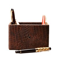 Croco Finish Faux Leather Pen/Pencil Holder, Medium, Brown
