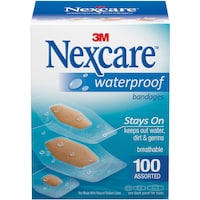 Nexcare Waterproof Bandages, 432-100, Assorted Sizes, Pack of 100
