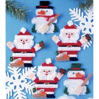 Picture of Design Works Plastic Canvas Ornament Kit, Santa & Snowman, 4", Set of 5