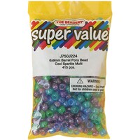 Picture of Beadery Pony Beads, Cool Sparkle, 6mmX9mm, Pack of 415 - Multicolor