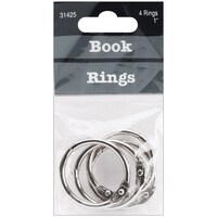 Baumgartens Book Rings, 1", Pack of 4, Silver