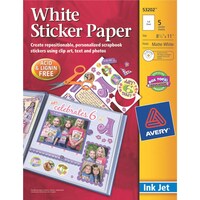 Picture of Avery Products Avery Ink Jet Sticker Paper W/CD, 8.5"X11", Pack of 5, Matte White
