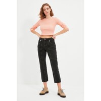 Anthracite Recycle Stitch Detail High Waist Straight Jeans