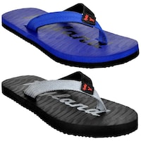 Keyland Men's Flip Flops Slippers, Black & Blue, Set of 2