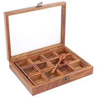 Picture of T One Woods 12 Compartments Spice Box with Spoon, 10.5 x 8 x 2 inches