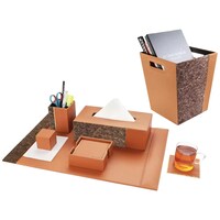 Cladd Office Desk Organiser With Bin, Vegan Leather, Brown & Beige